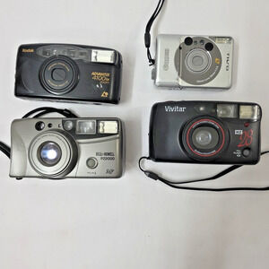 Lot of 4 Film Cameras, Kodak, Canon, Bell Howell, Vivitar Not Film Tested Read